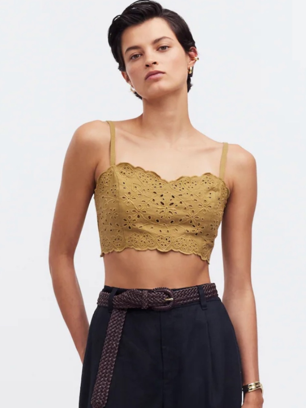 Madewell Eyelet Linen-Blend Crop Tank Top size 12